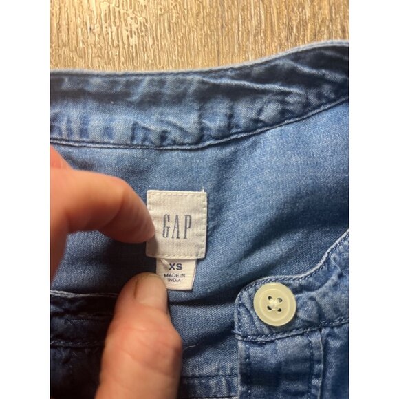 Gap XS Denim Tunic Dress With Puff Sleeves & Button-Front Closure - Picture 2 of 7